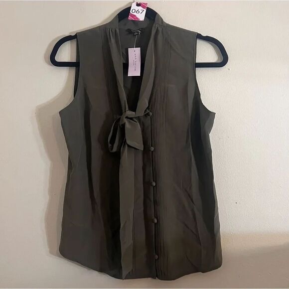 Ann Taylor Tops - NWT Ann Taylor  Silk Sleeveless Tie-Front Blouse - Dark Olive